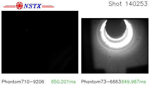 Cameras 1 & 3 — Phantom710-9206 (Bay E top-down LLD camera) + Phantom73-6663 (Bay J top-down) - Shot 140253 (0.650-0.750 s)